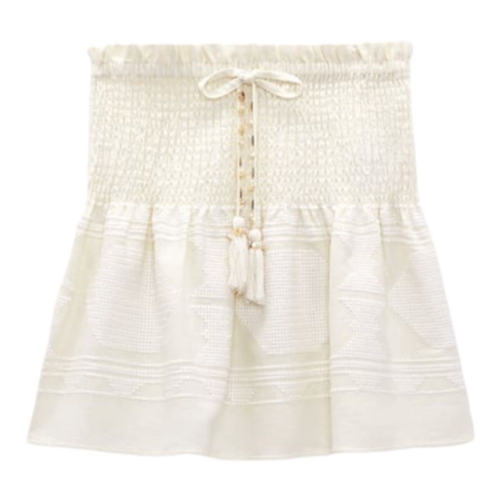 Zara Ecru Linen Blend Short Skirt Size M XL NWT Smocked Waist Summer Mini Skirt - Picture 2 of 15